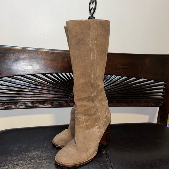 *ALL LEATHER* Genuine suede/leather stacked heel distressed Sam Edelman boots - Picture 3 of 16